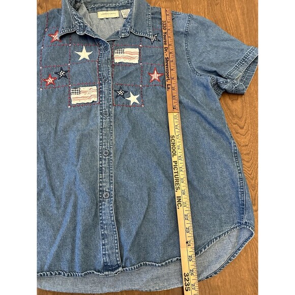 Lemon Grass Shirt Women’s XL Denim Embellished Embroidered American Flags Stars - Picture 3 of 8